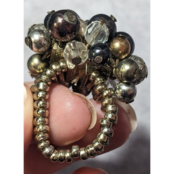 Chunky Metallic Beaded Cluster Stretch Ring Size 8 - Picture 14 of 14